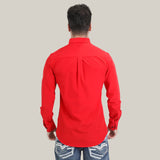 Men’s Single Pocket Logo Modern Fit Stretch Dress Shirt - Red - CTL10700