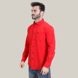 Men’s Single Pocket Logo Modern Fit Stretch Dress Shirt - Red - CTL10700