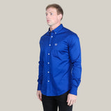 Men’s Single Pocket Logo Modern Fit Stretch Dress Shirt - Royal Blue - CTL9830