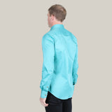 Men’s Single Pocket Logo Modern Fit Stretch Dress Shirt - Turquoise - CTL9829