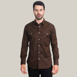 Mens Western Modern Fit Spandex Long Sleeve Brown Shirt with Snaps - WPL10487