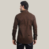 Mens Western Modern Fit Spandex Long Sleeve Brown Shirt with Snaps - WPL10487