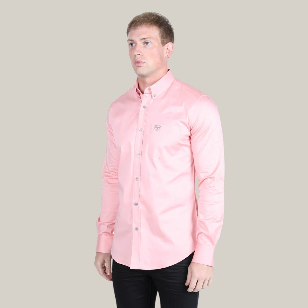 Men’s Single Pocket Logo Modern Fit Stretch Dress Shirt - Pink - CTL9826 - Gomez Western Wear
