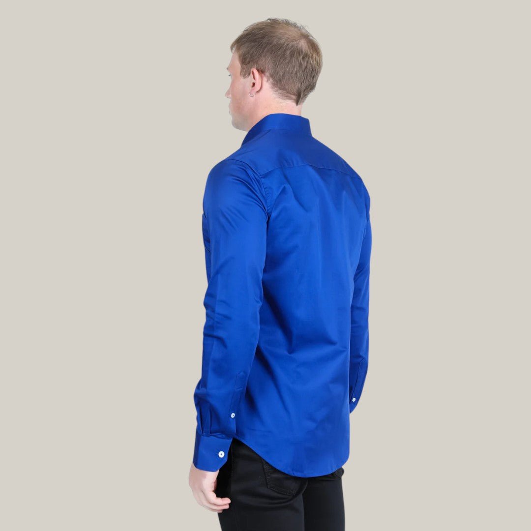 Men’s Single Pocket Logo Modern Fit Stretch Dress Shirt - Royal Blue - CTL9830 - Gomez Western Wear
