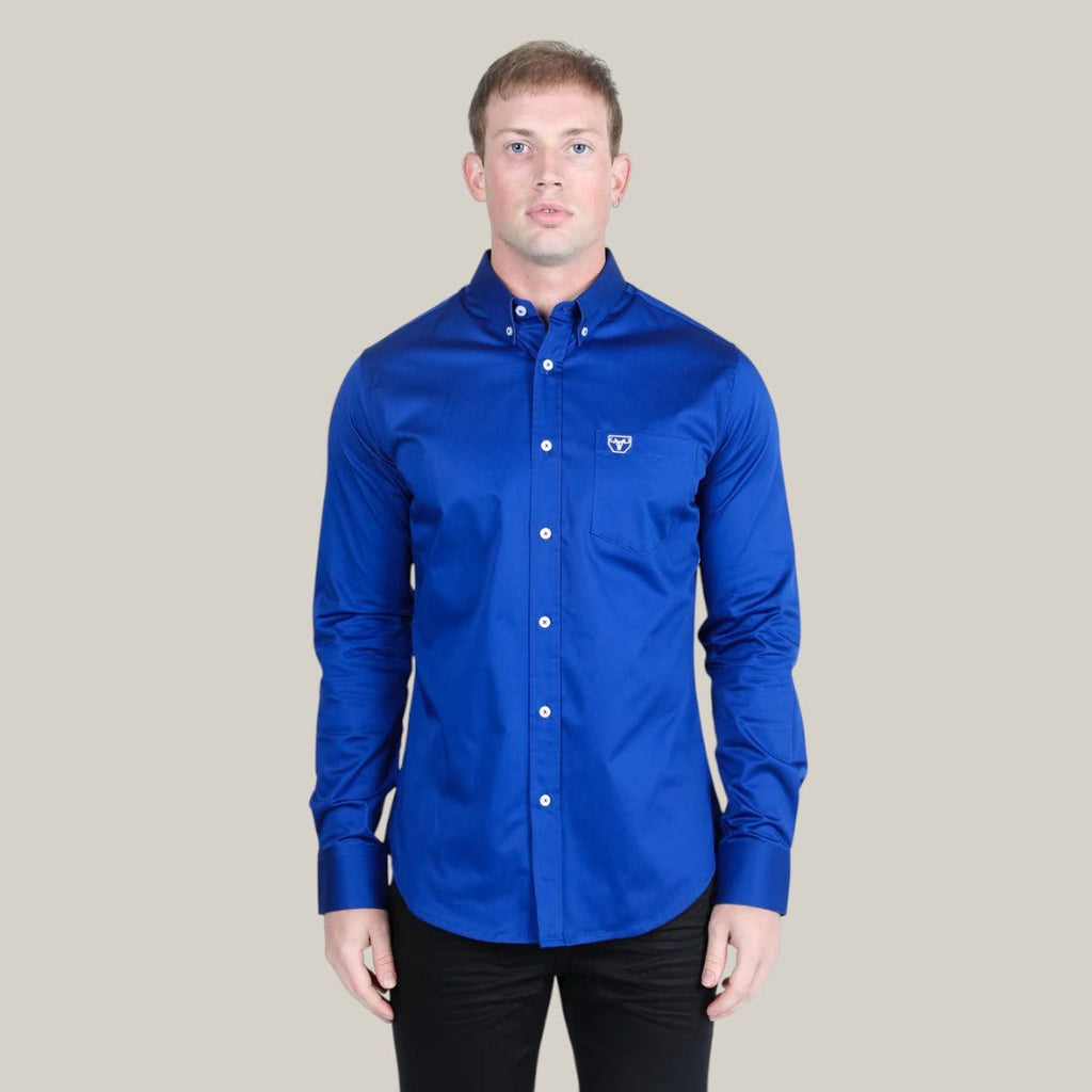 Men’s Single Pocket Logo Modern Fit Stretch Dress Shirt - Royal Blue - CTL9830 - Gomez Western Wear