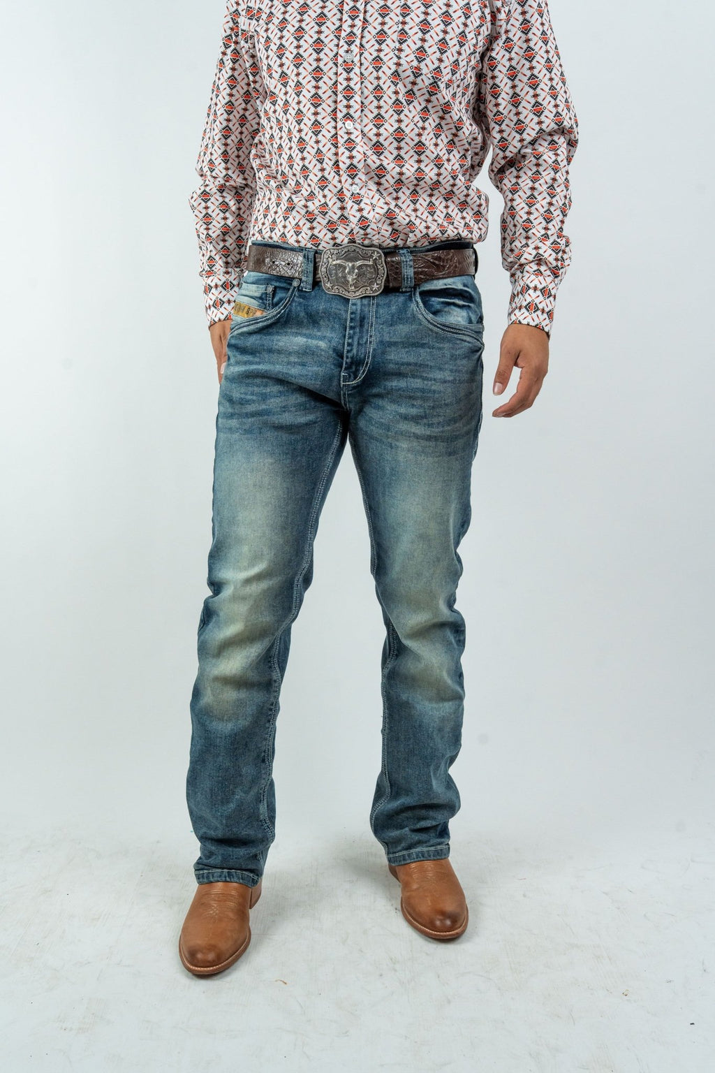 Men's Western Dark Blue Boot Cut Denim Jeans (RS-007) - Gomez Western Wear