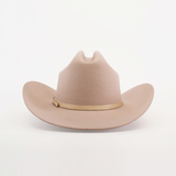 6X Sinaloa Belly, a tan cowboy hat with a wide brim and light brown band, showcasing Western heritage against a plain white background.