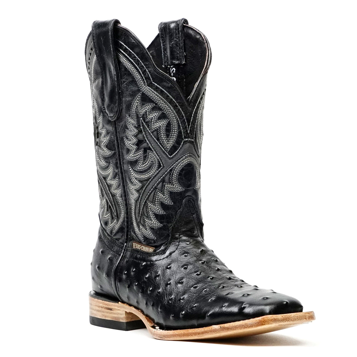 Ostrich Black Boots (Youth) - Embossed Leather - Square Toe (E424) - Gomez Western Wear