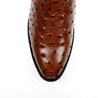 Ostrich Chocolate Boots - Embossed Leather - Round Toe (E436) - Gomez Western Wear