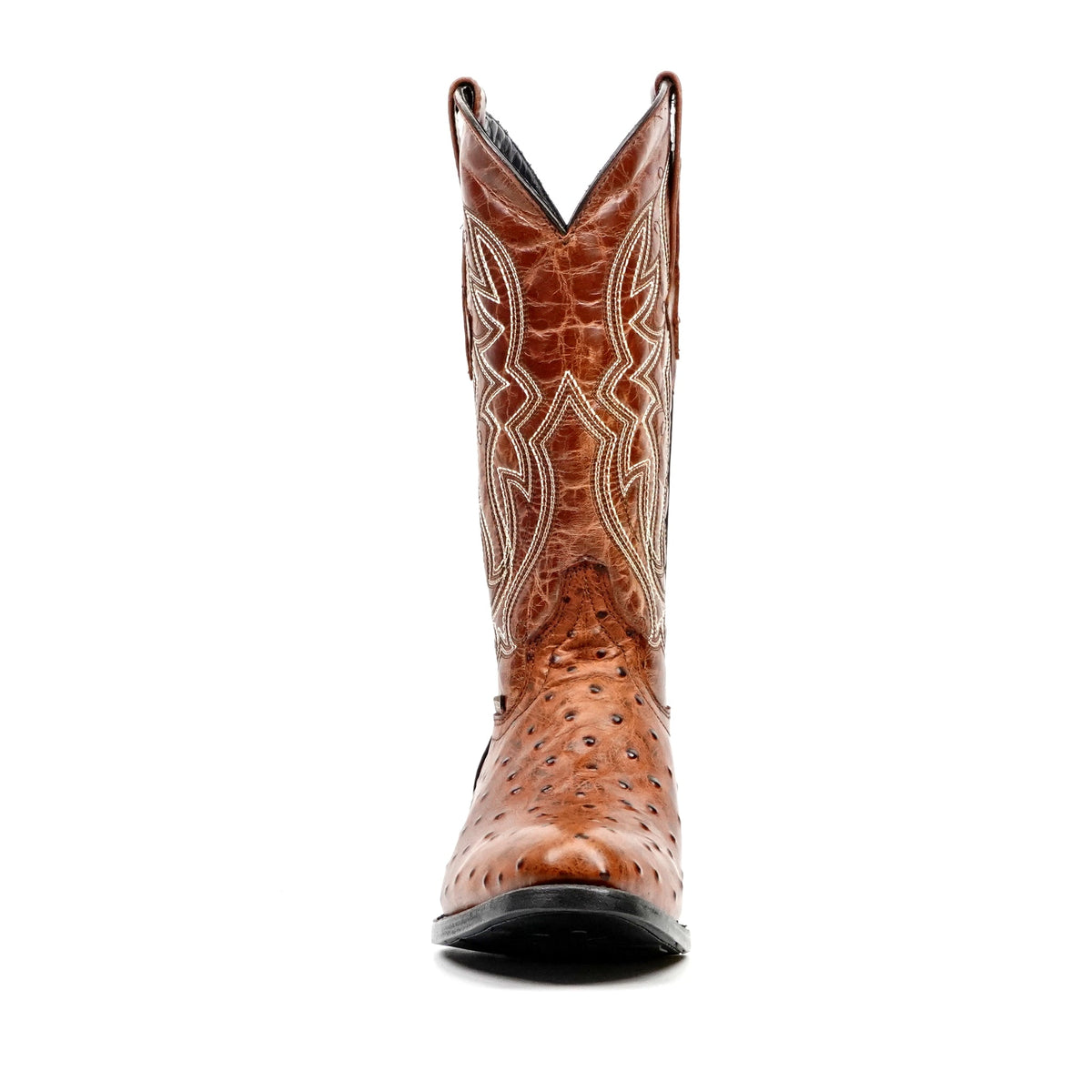 Ostrich Cognac Boots - Embossed Leather - Round Toe (E436) - Gomez Western Wear