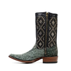 Ostrich Nubuck Green Black Short Shaft Zip Boots - Snip Toe (AV21) - Gomez Western Wear