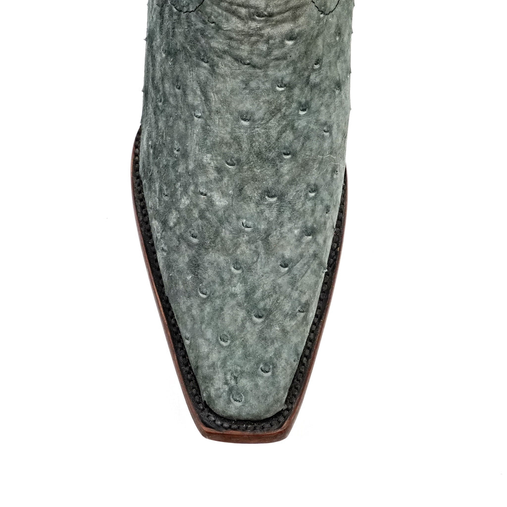 Ostrich Nubuck Green Black Short Shaft Zip Boots - Snip Toe (AV21) - Gomez Western Wear