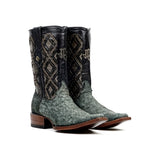 Ostrich Nubuck Green Black Short Shaft Zip Boots - Snip Toe (AV21) - Gomez Western Wear