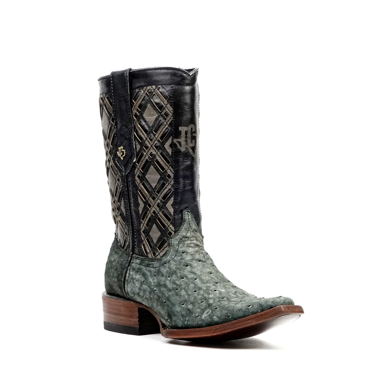 Ostrich Nubuck Green Black Short Shaft Zip Boots - Snip Toe (AV21) - Gomez Western Wear