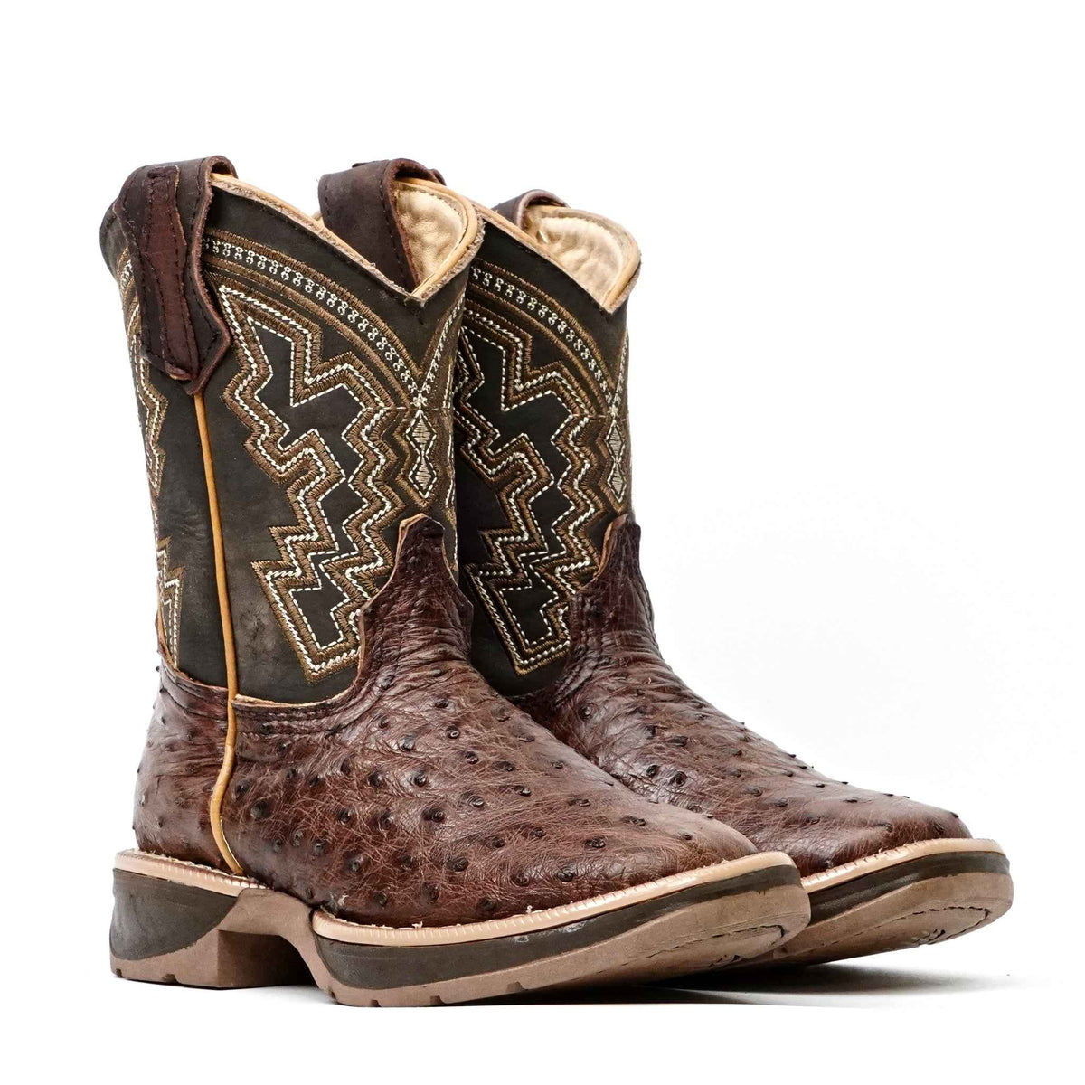 Ostrich Tobacco Kids Boots - Double-Density Sole - Square Toe - Gomez Western Wear