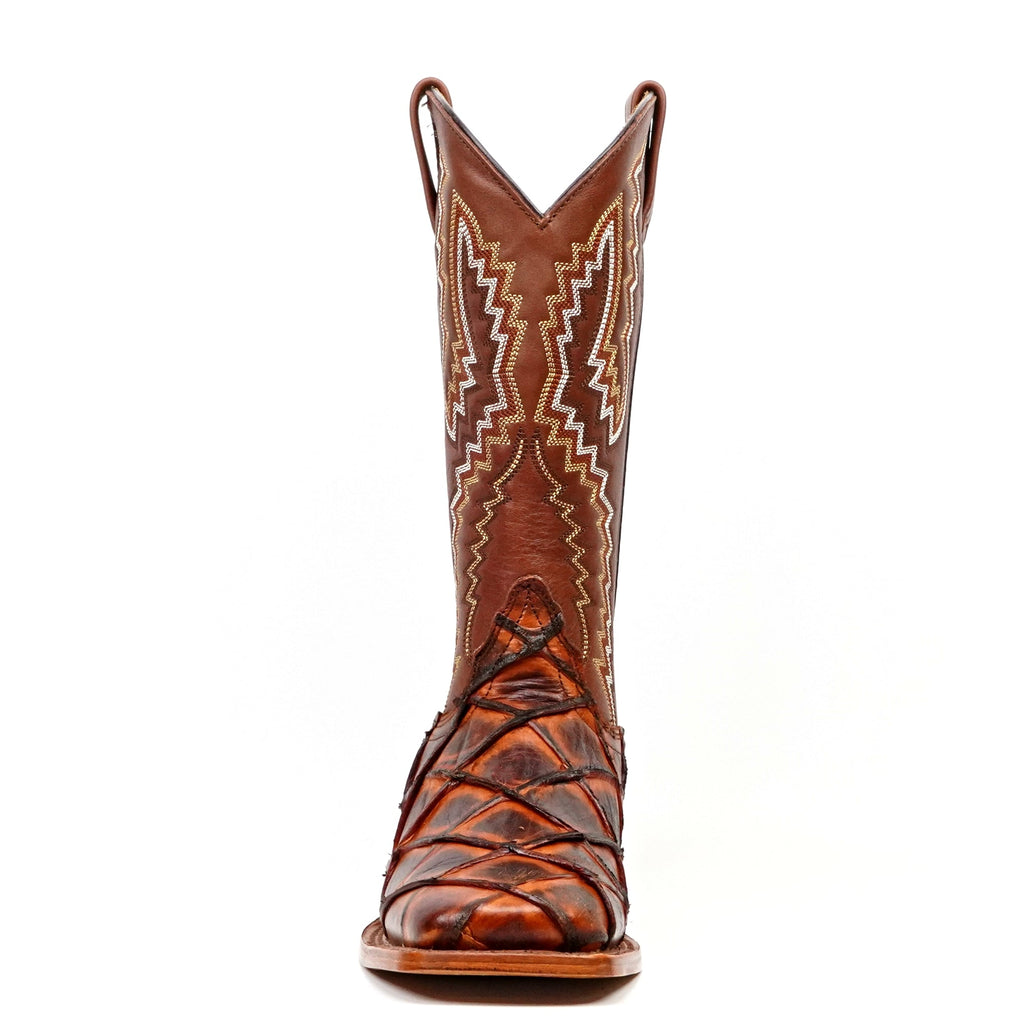 Pirarucu Fish Cognac Boots - Embossed Leather - Square Toe (E963) - Gomez Western Wear