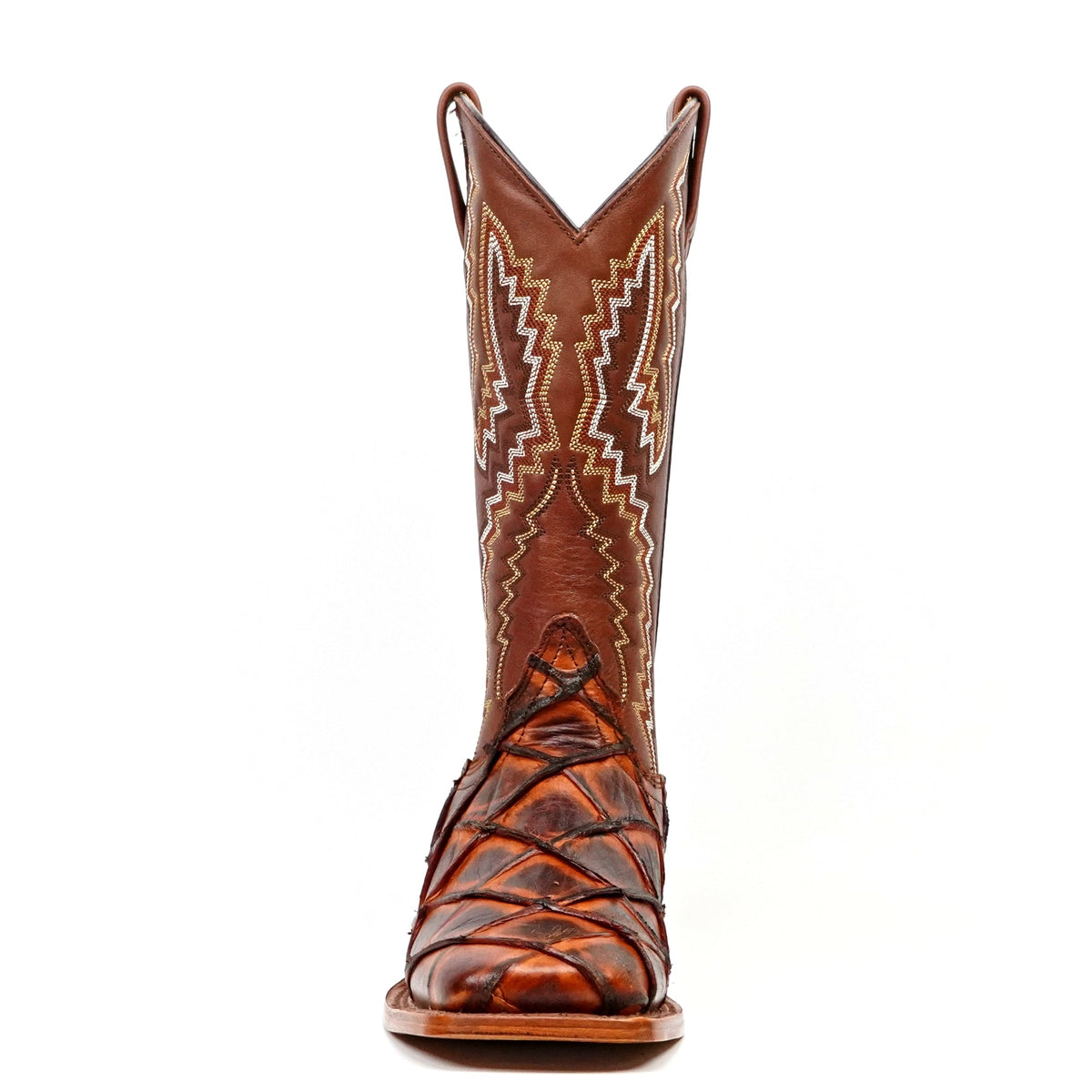 Pirarucu Fish Cognac Boots - Embossed Leather - Square Toe (E963) - Gomez Western Wear