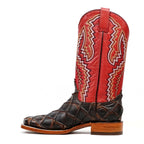 Pirarucu Fish Tobacco Boots - Embossed Leather - Square Toe (E962) - Gomez Western Wear