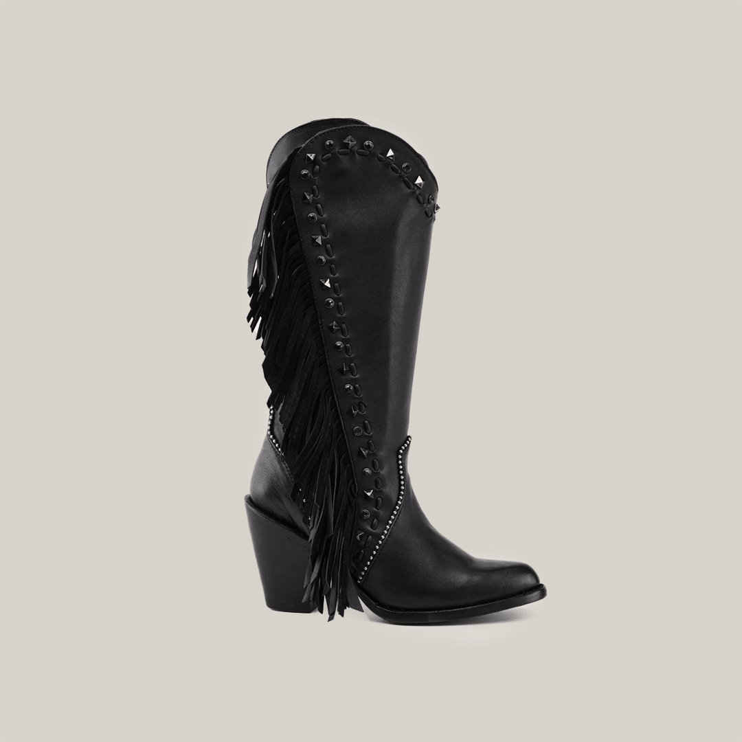 Praga Fringe Tall Shaft Black - J Toe - Gomez Western Wear
