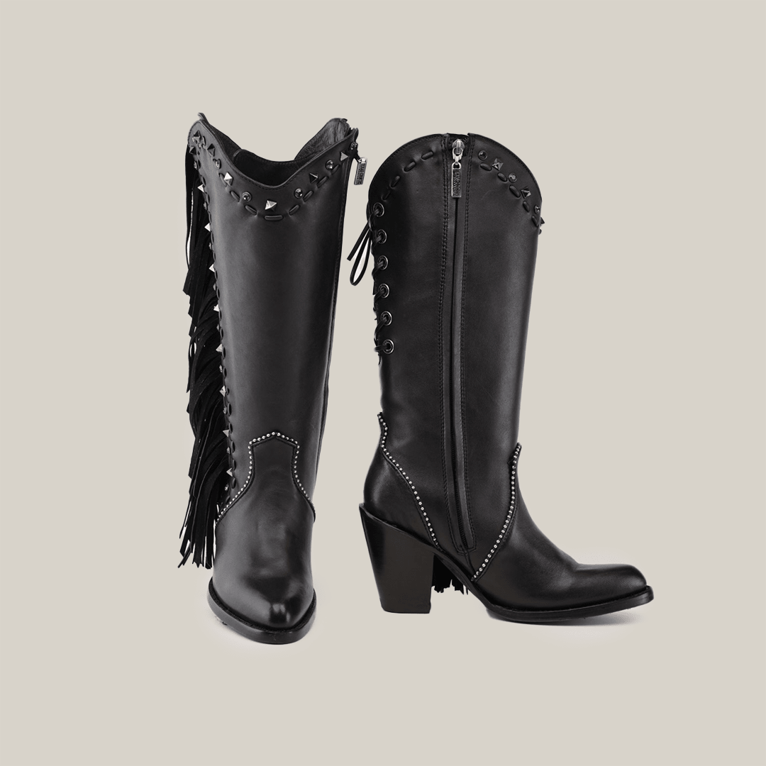 Praga Fringe Tall Shaft Black - J Toe - Gomez Western Wear