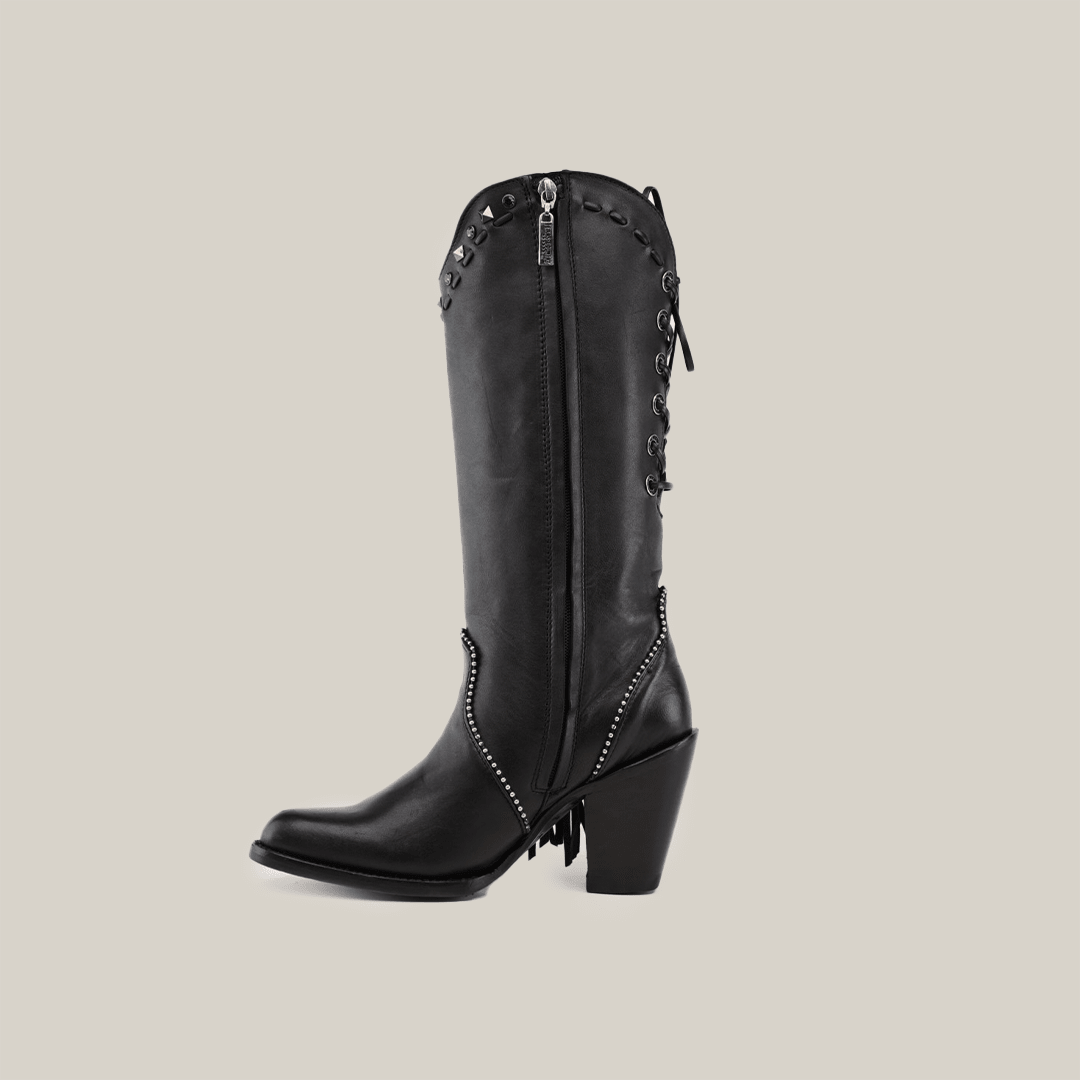 Praga Fringe Tall Shaft Black - J Toe - Gomez Western Wear