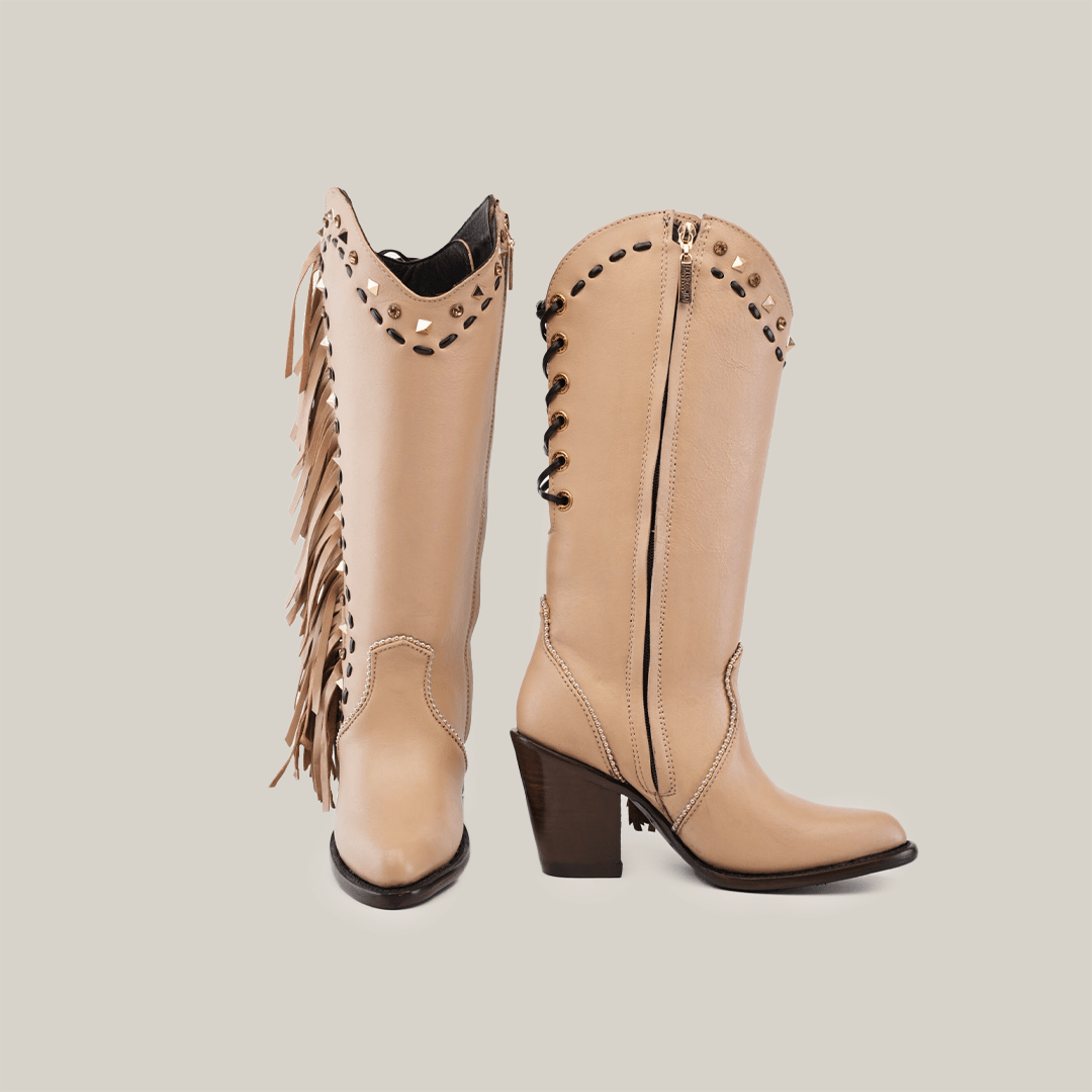 Praga Fringe Tall Shaft Cream - J Toe - Gomez Western Wear
