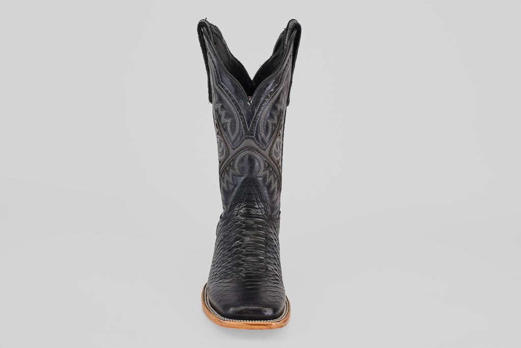 Python Black Cowboy Boots - Embossed Leather - Square Toe (E425) - Gomez Western Wear