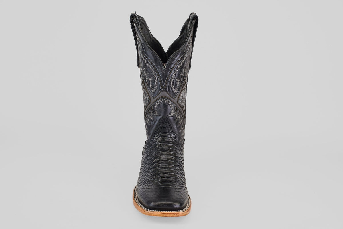 Python Black Cowboy Boots - Embossed Leather - Square Toe (E425) - Gomez Western Wear