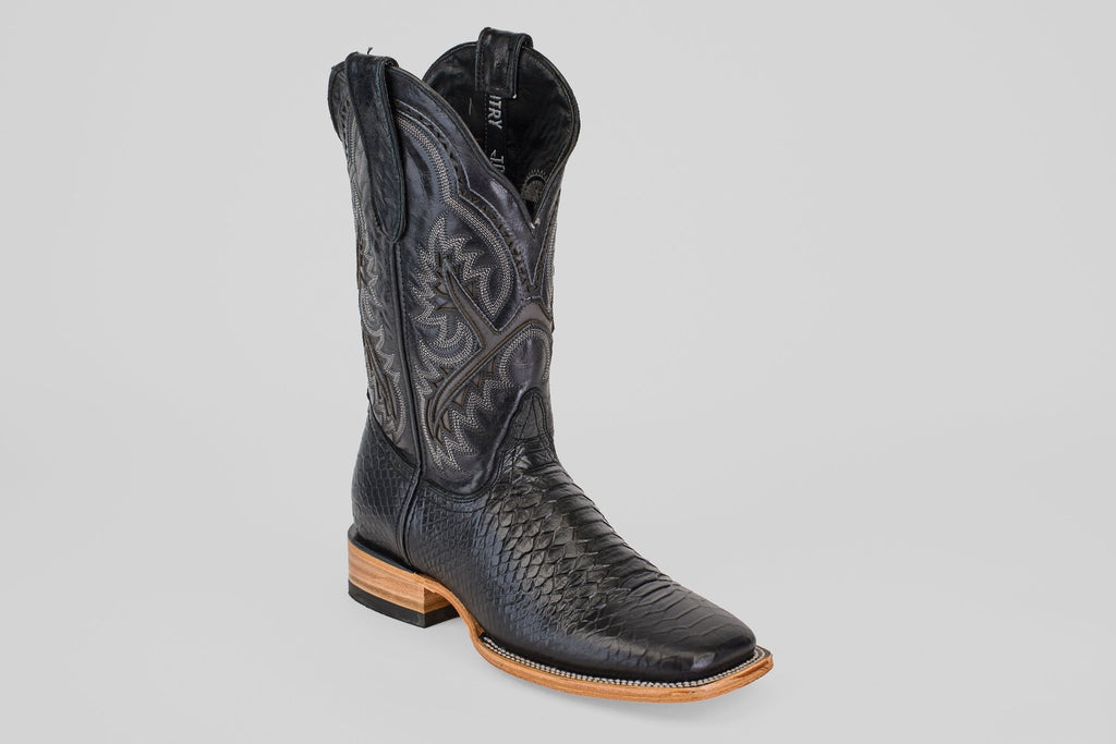 Python Black Cowboy Boots - Embossed Leather - Square Toe (E425) - Gomez Western Wear