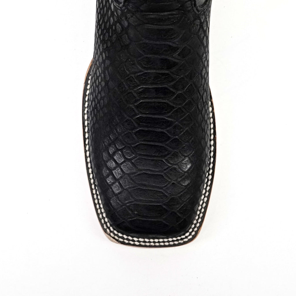 Python Black Cowboy Boots - Embossed Leather - Square Toe (E425) - Gomez Western Wear