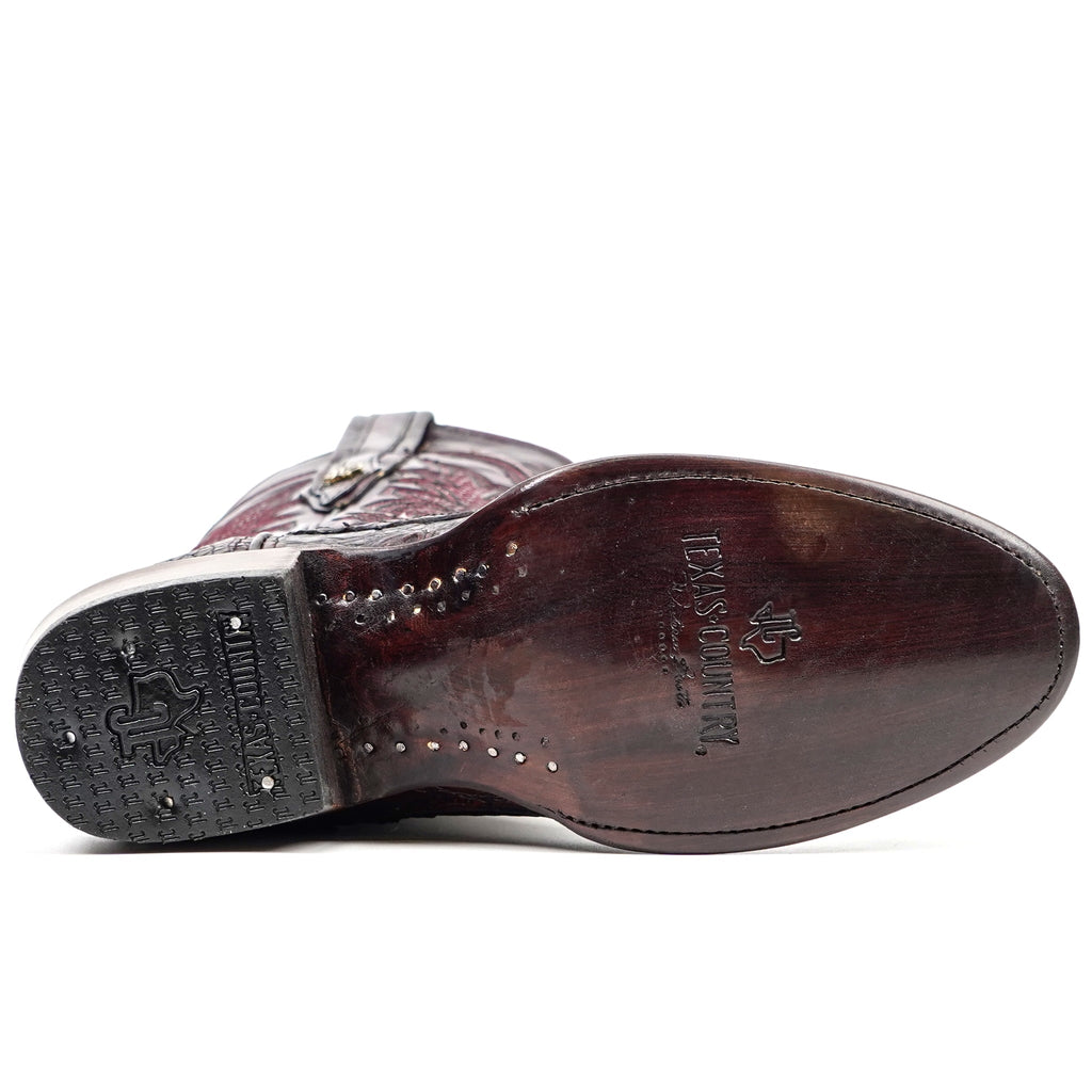 Rhodes Caiman Belly Boots - Black Cherry - Roper Toe (LM220) - Gomez Western Wear