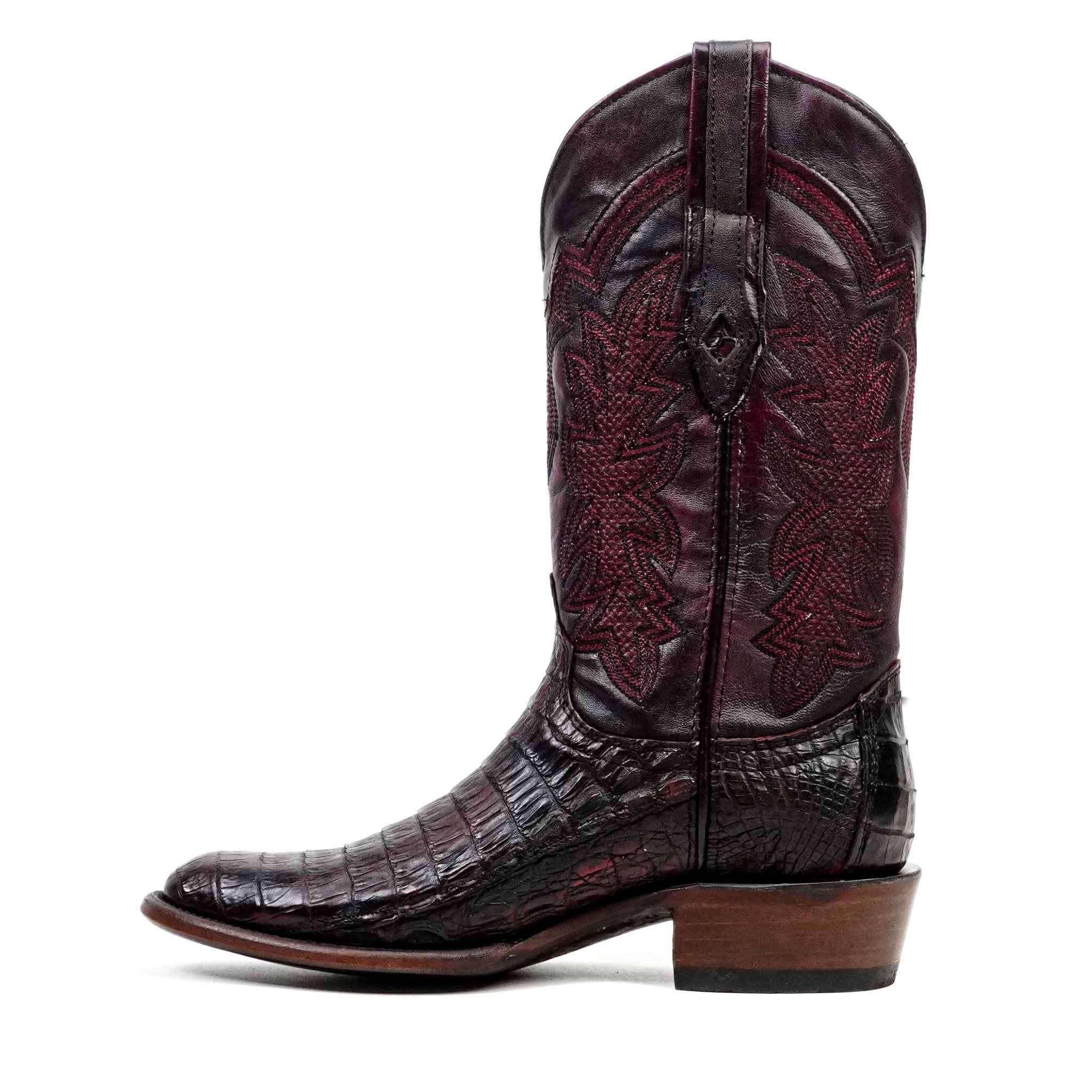 Rhodes Caiman Hornback Boots - Black Cherry - Round Toe (LM220
