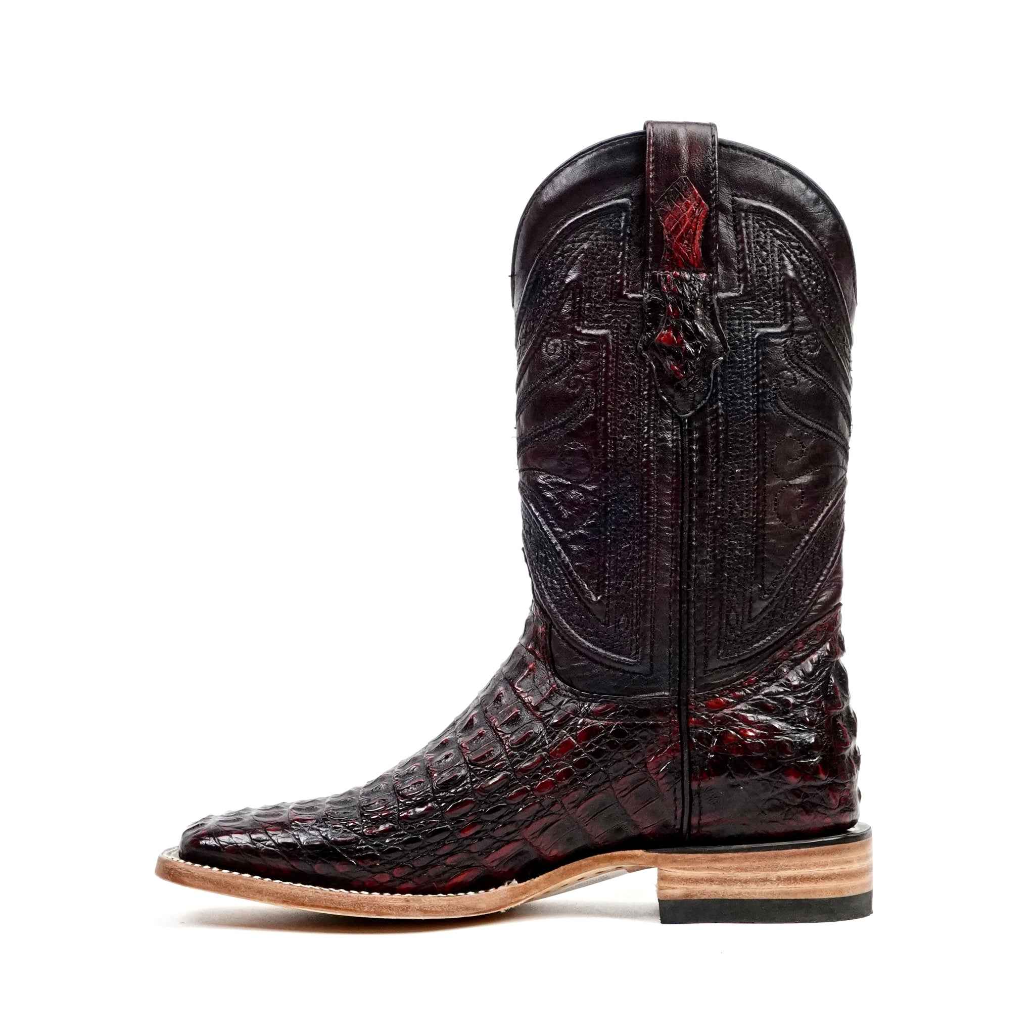 doragon23　ブラックレッド Rhodes Caiman Hornback Boots - Black Cherry - Square Toe (LM10