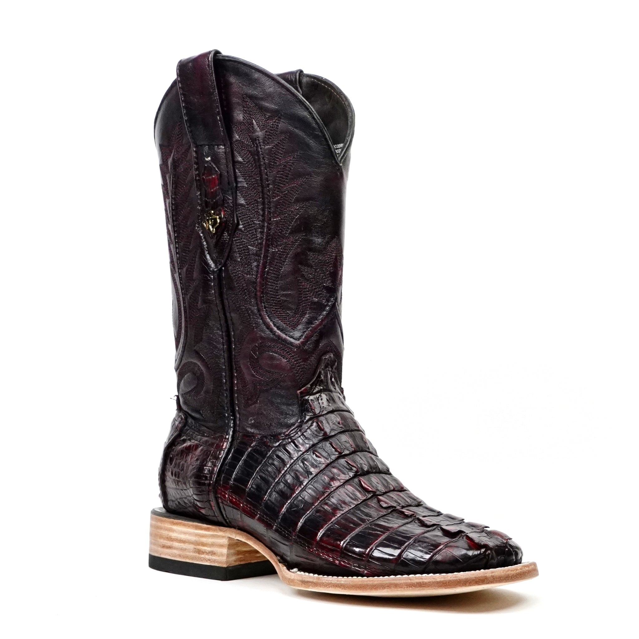 Rhodes Nile Crocodile Hornback Boots - Black Cherry - Square Toe