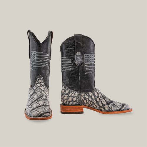 American Alligator Print Rustic Black - Square Toe