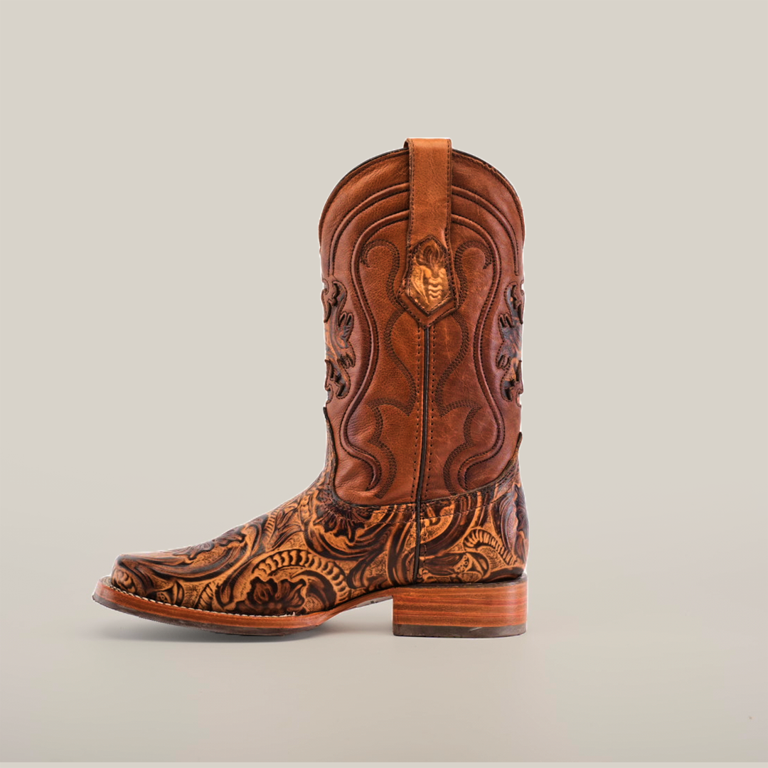 Handtooled Leave Orix - Slip Resistant Sole - Rodeo Toe | Texas Handtooled Leave Orix - Slip Resistant Sole - Rodeo Toe | Texas