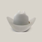 The 1000X Imperial Platinum, a light gray Western hat with a wide brim and subtle band, is reminiscent of the Larry Mahan collection. It is elegantly displayed against a plain white background.