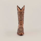 A single Vitralli Crystals - Mid Shaft - Snip Toe cowboy boot with intricate floral cut-out patterns and sparkling crystals, displayed on a plain white background.