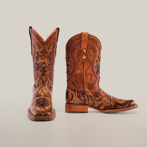 Handtooled Leave Orix - Slip Resistant Sole - Rodeo Toe | Texas
