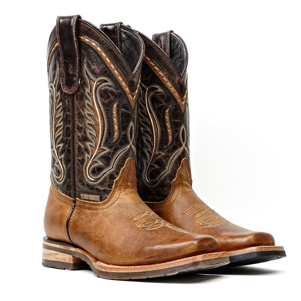 Rustic Honey Leather Boots (Youth) - Slip-Resistant Sole - Rodeo Toe (E28) - Gomez Western Wear