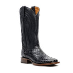 Snake Cowboy Boots- Black Embossed Leather - Square Toe (E947) - Gomez Western Wear