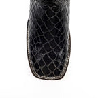 Snake Cowboy Boots- Black Embossed Leather - Square Toe (E947) - Gomez Western Wear