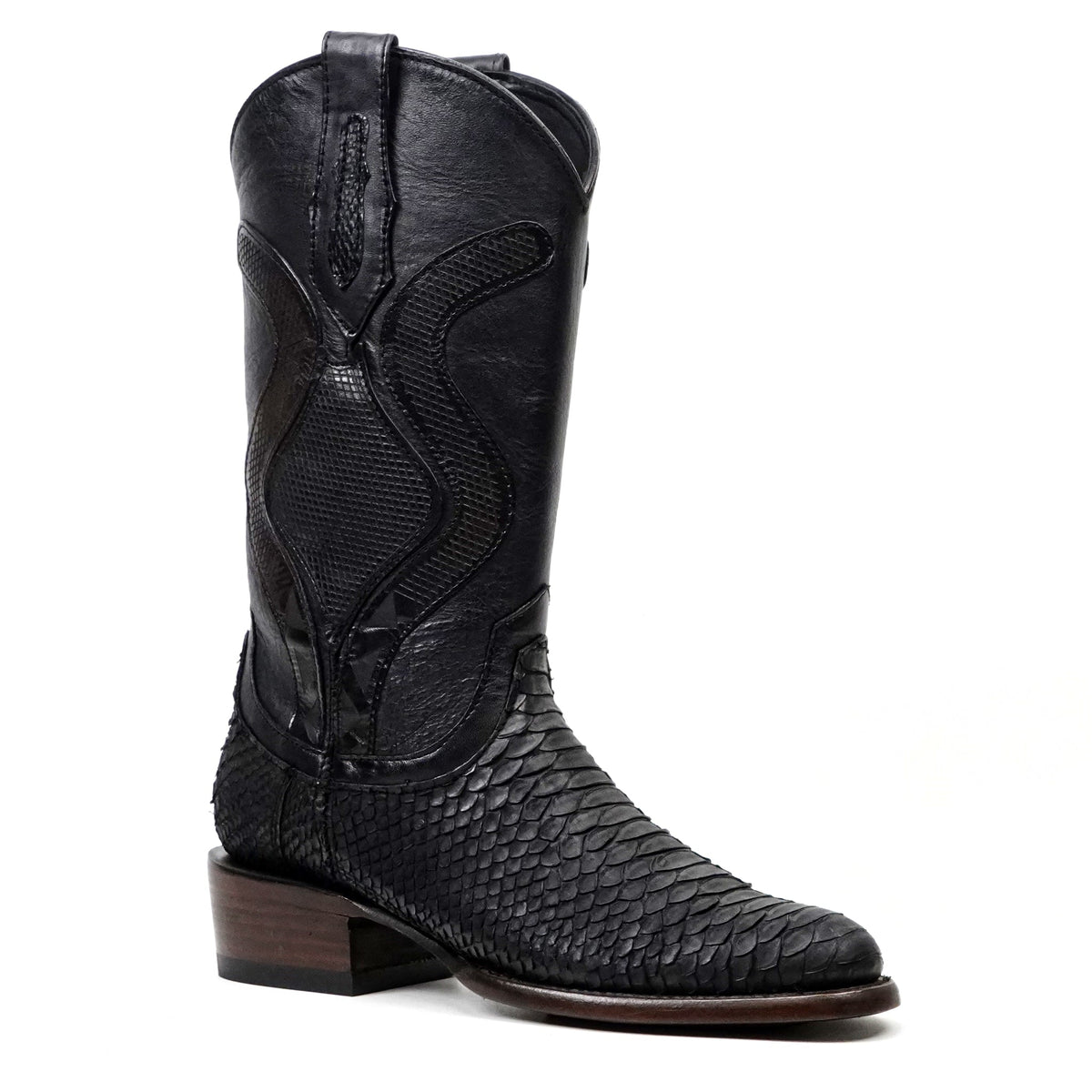 Tanner Platinum Python Boots - Matte Black - Roper Toe - Gomez Western Wear