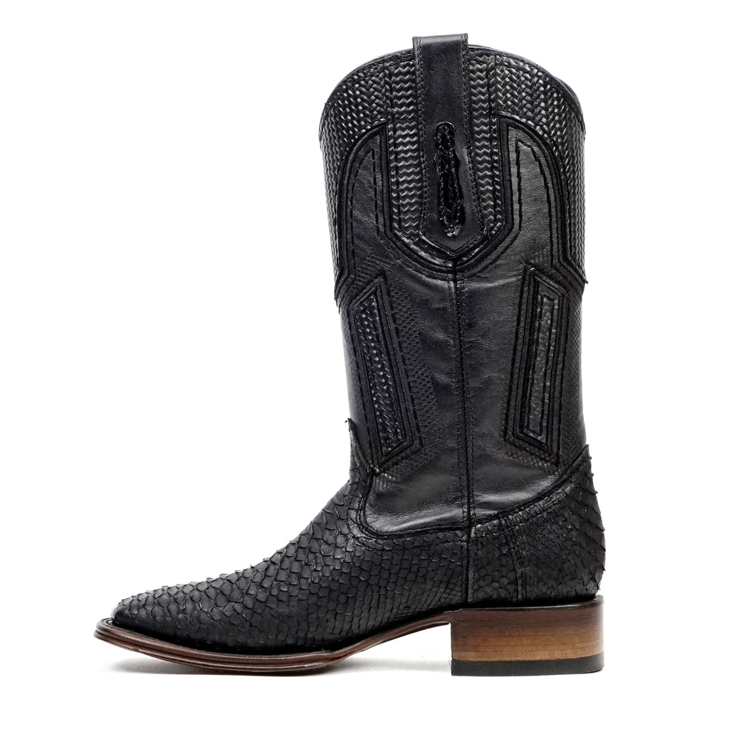 Tanner Platinum Python Boots - Matte Black - Square Toe - Gomez Western Wear