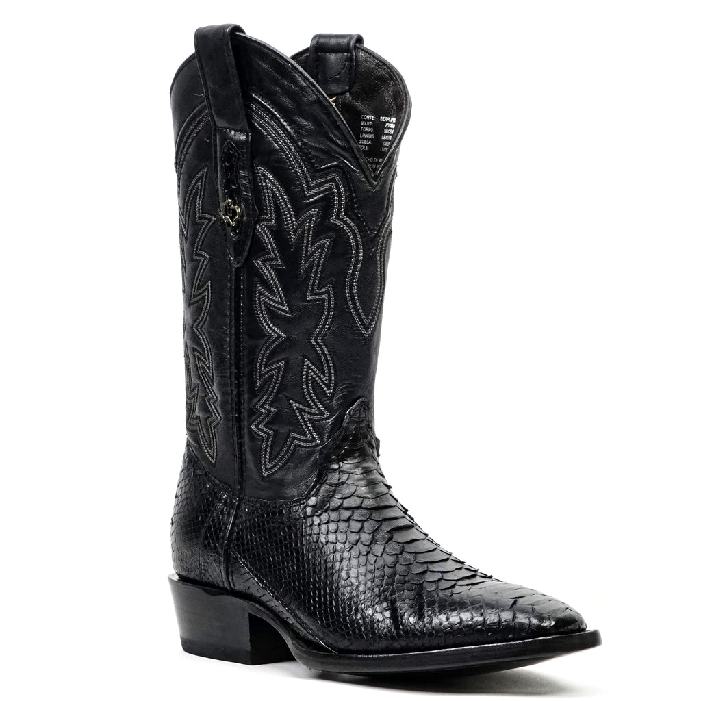 Tanner Python Boots - Glossy Black - Cutter Toe (PN26) - Gomez Western Wear