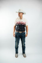Texas Country - Beige & Black Aztec Western Short Sleeve Shirt (PS100S/T #1150) - Gomez Western Wear