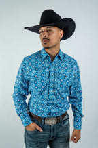Texas Country - Blue Aztec Pearl Snap Long Sleeve Shirt (PS100L/T #173) - Gomez Western Wear