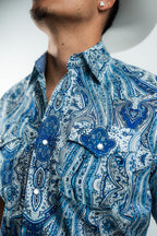 Texas Country - Blue Floral Pearl Snap Short Sleeve Shirt (PS100S/T #1111) - Gomez Western Wear