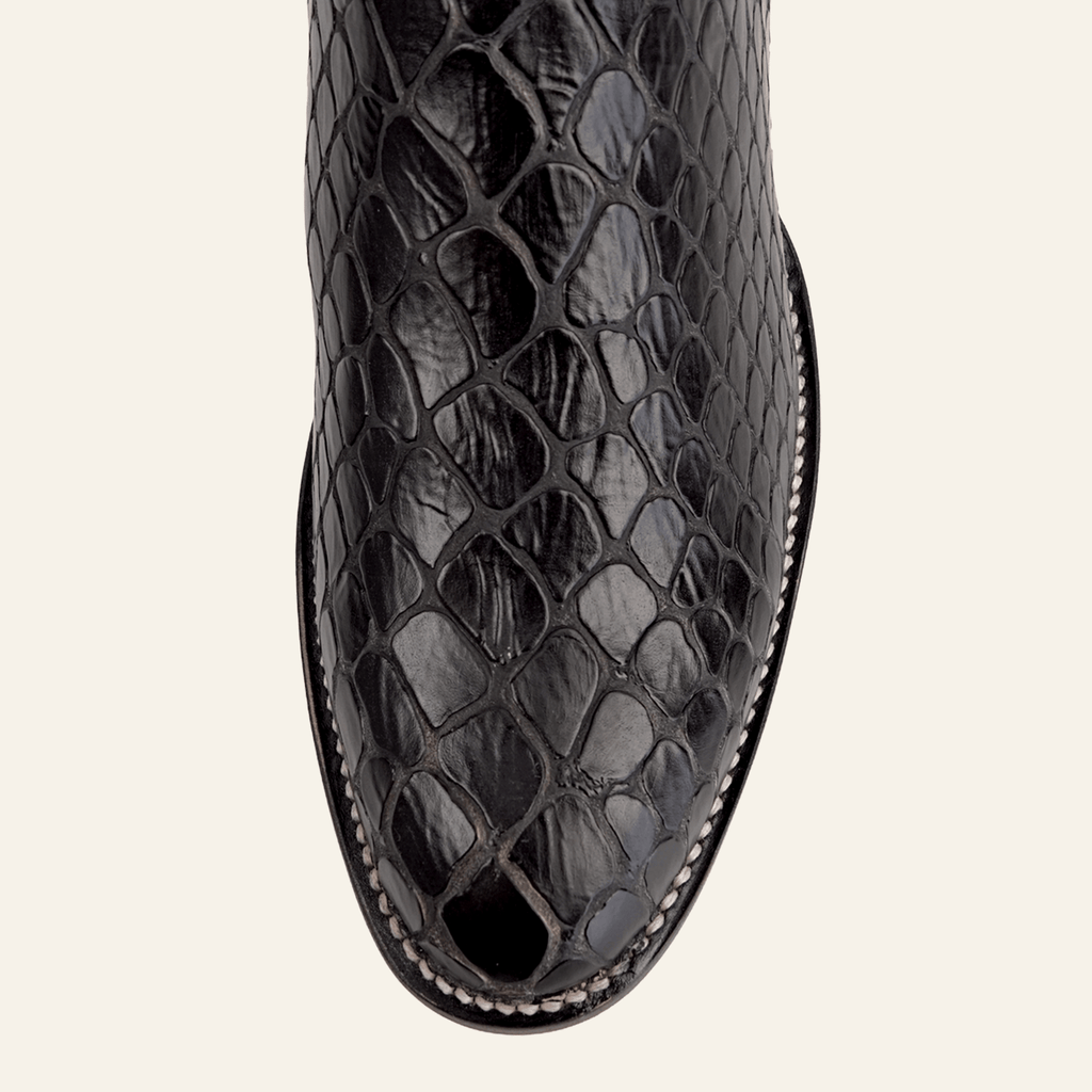 Texas Country Bota Res Hombre Snake Ankle Boots - Black Embossed Leather - Rodeo Toe (E955)