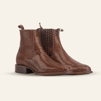 Texas Country Bota Res Hombre Snake Ankle Boots - Brown Embossed Leather - Rodeo Toe (E946)